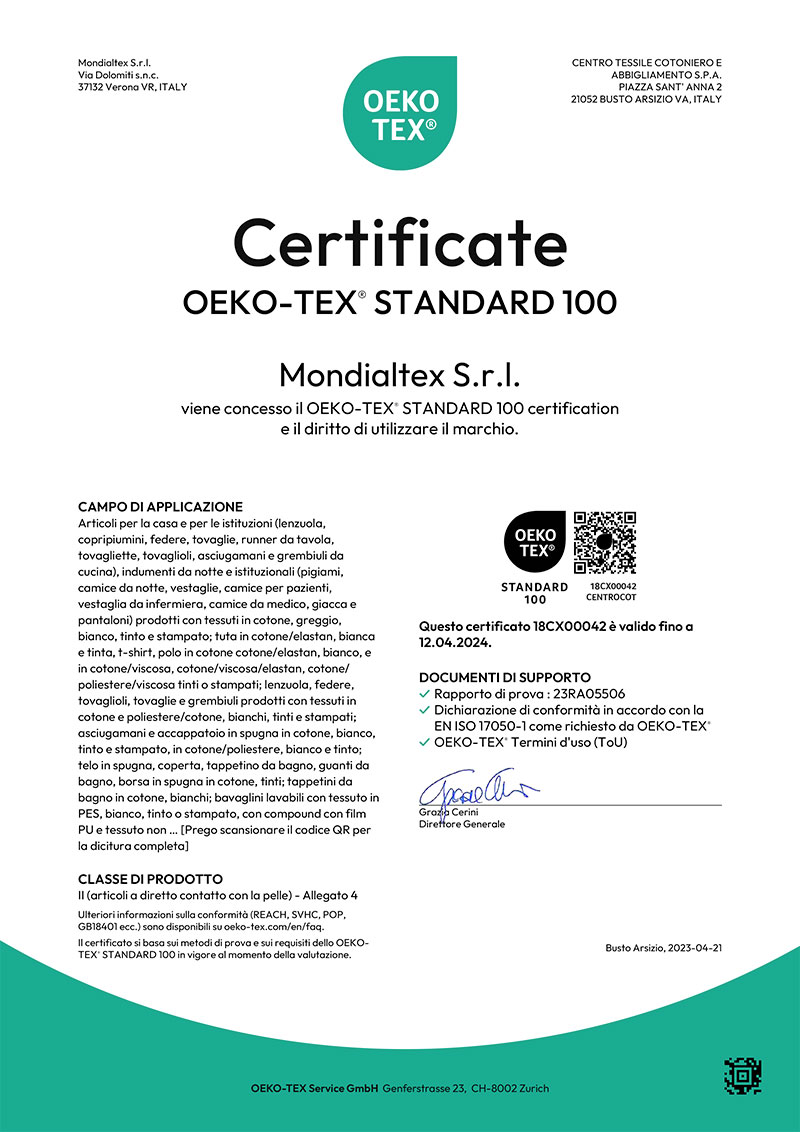 Certificato OEKO-TEX